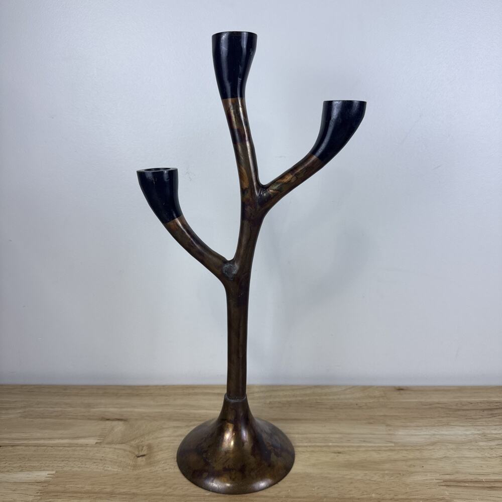 MCM Aged Bronze Three Branch Taper Candelabra 16" Tall 8" Wide